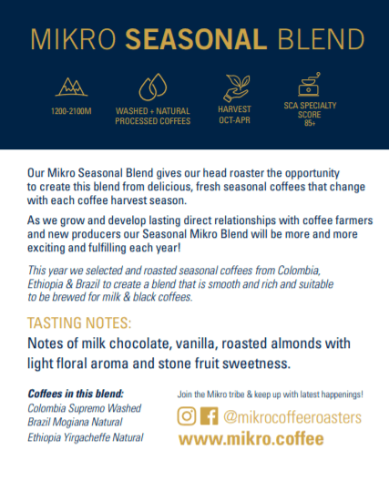 Mikro Seasonal Espresso Blend Subscription - Mikro Coffee Roasters Torquay